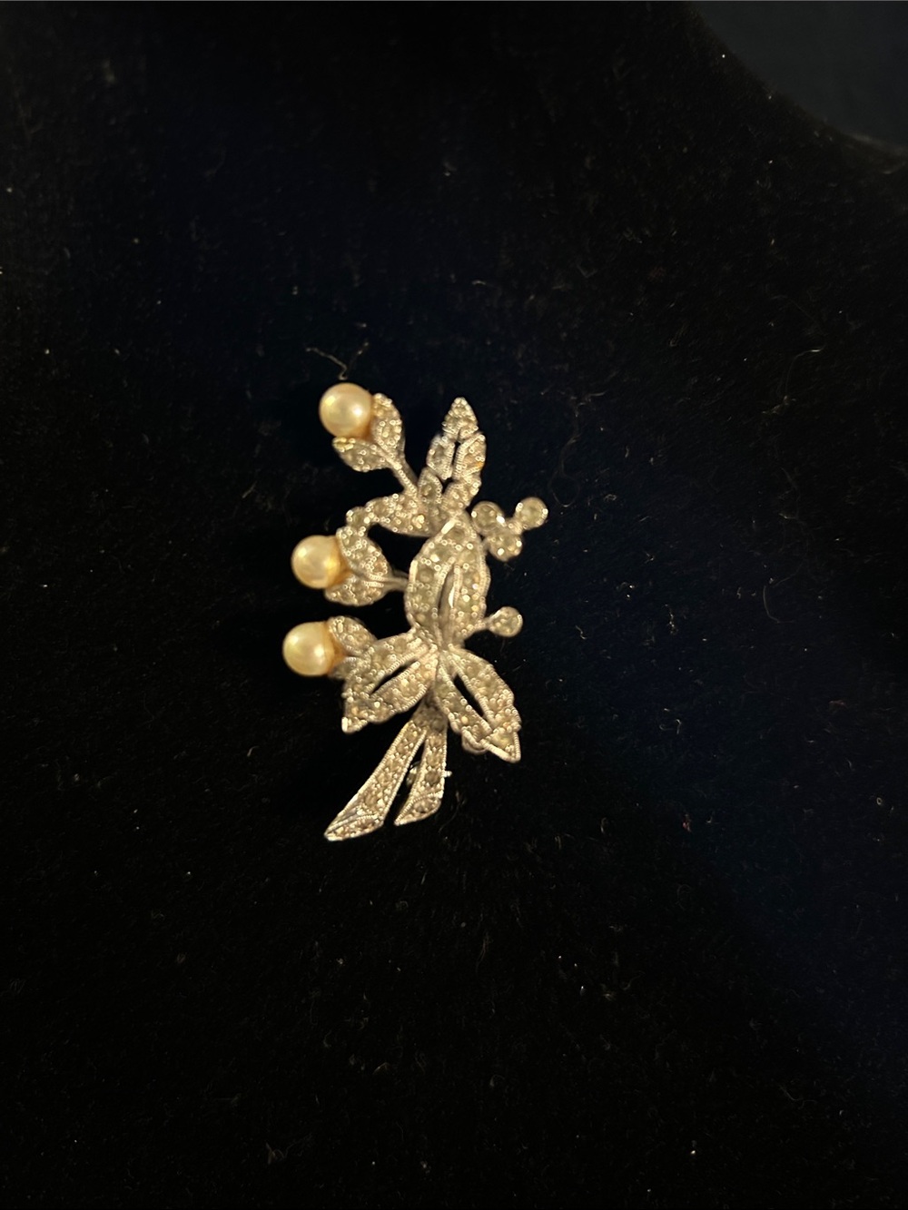 Classic Pearl and Crystal Floral Brooch - Silver Tone